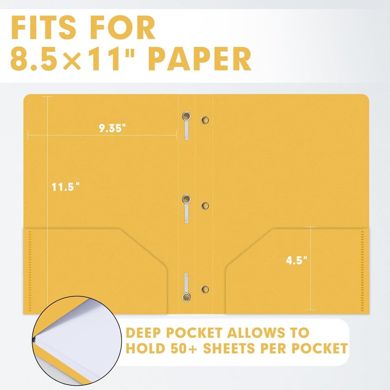 LAYZZ Plastic 2 Pocket Folders with Prongs, 30 Pack, Heavyweight, Letter Size Poly Folders with 3 Metal Prongs Fastener Clips (Yellow) - Image 2